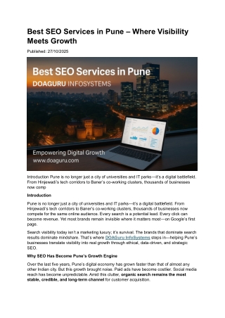 Best SEO Services in Pune – Boost Your Online Visibility with DOAGuru InfoSystem