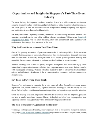 Opportunities and Insights in Singapore’s Part-Time Event Industry