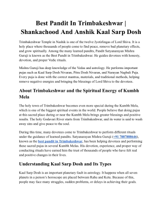 Best Pandit In Trimbakeshwar _ Shankachood And Anshik Kaal Sarp Dosh