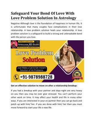 Safeguard your bond of love with love problem solution in astrology