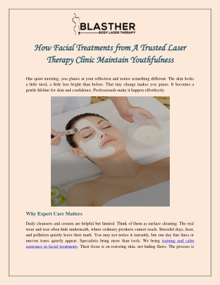 How Facial Treatments from A Trusted Laser Therapy Clinic Maintain Youthfulness