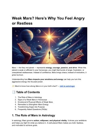Weak Mars in Your Horoscope: The Hidden Reason Behind Anger, Low Energy, and Del