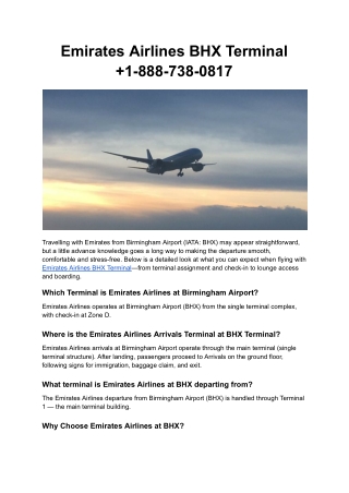 Emirates Airlines BHX Terminal   1-888-738-0817