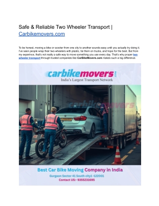 Safe & Reliable Two Wheeler Transport _ Carbikemovers
