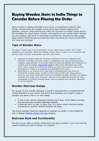 Buying Wooden Stairs in India Things to Consider Before Placing the Order