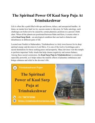 The Spiritual Power Of Kaal Sarp Puja At Trimbakeshwar