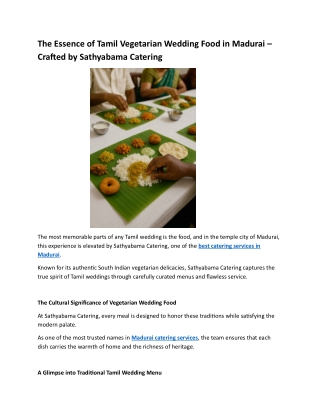 The Essence of Tamil Vegetarian Wedding Food in Madurai – Crafted by Sathyabama