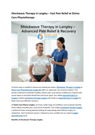 Shockwave Therapy in Langley – Fast Pain Relief at Divine Care Physiotherapy