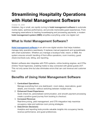 Streamlining Hospitality Operations with Hotel Management Software