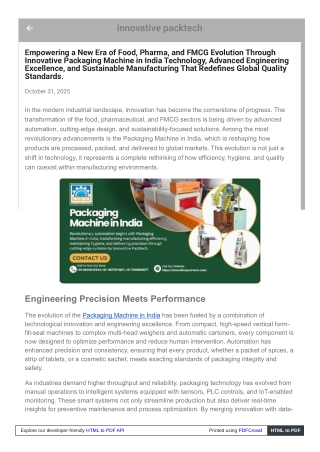 Revolutionizing Automation via Packaging Machine in India