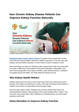 How Chronic Kidney Disease Patients Can Improve Kidney Function Naturally