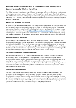 Microsoft Azure Cloud Certification in Ahmedabad's Cloud Gateway Your Journey to Azure Certification Starts Here