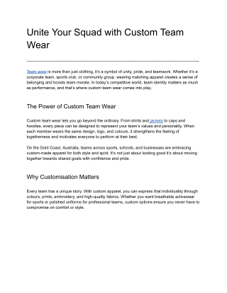 Unite Your Squad with Custom Team Wear