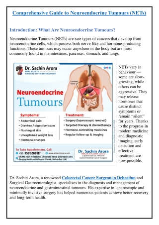 Comprehensive Guide to Neuroendocrine Tumours (NETs)