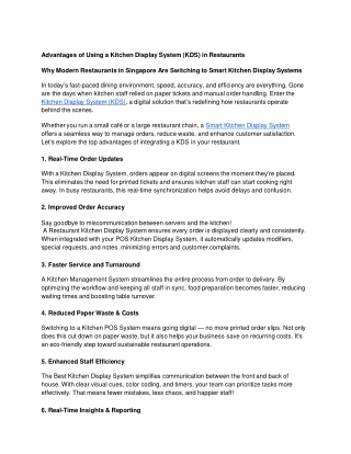 Advantages of Using a Kitchen Display System (KDS) in Restaurants