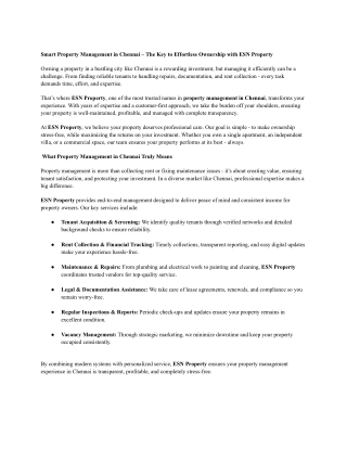 ESN PROPERTY MANAGEMENT IN CHENNAI