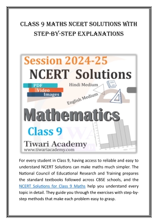 Class 9 Maths NCERT Solutions with Step by Step Explanations