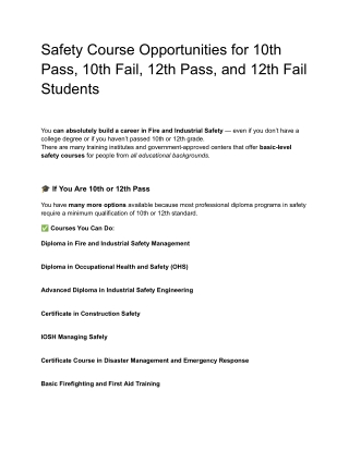 Safety Course Opportunities for 10th Pass, 10th Fail, 12th Pass, and 12th Fail Students