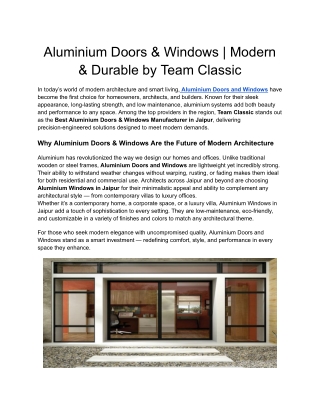 Aluminium Doors & Windows by Team Classic _ Modern & Durable Design