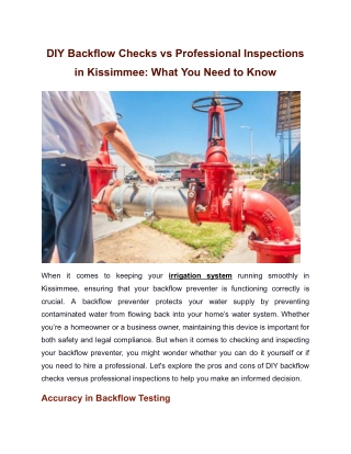 DIY Backflow Checks vs Professional Inspections in Kissimmee: What You Need to K