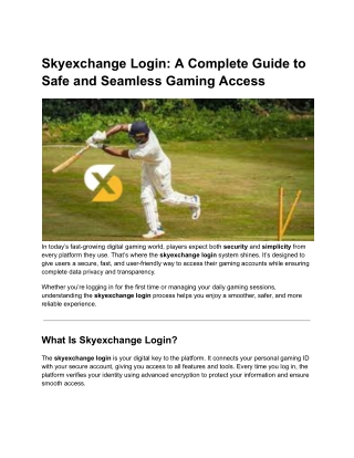 Skyexchange Login A Complete Guide to Safe and Seamless Gaming Acces