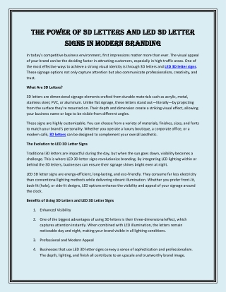 The Power of 3D Letters and LED 3D Letter Signs in Modern Branding