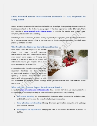 Snow Removal Service Massachusetts Statewide — Stay Prepared for Every Storm