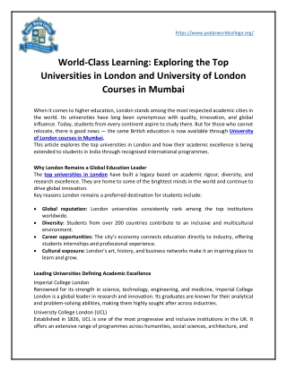 World-Class Learning Exploring the Top Universities in London and University of London Courses in Mumbai