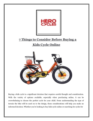 7 Things to Consider Before Buying a Kids Cycle Online