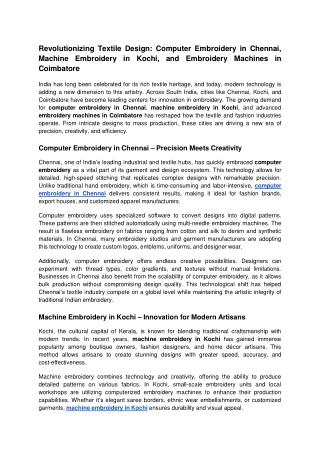 Revolutionizing Textile Design: Computer Embroidery in Chennai, Machine Embroide