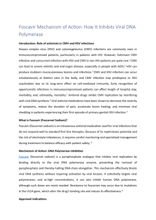 Foscavir Mechanism of Action-How It Inhibits Viral DNA Polymerase