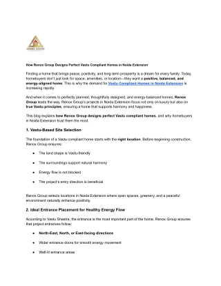 How Renox Group Designs Perfect Vastu Compliant Homes in Noida Extension