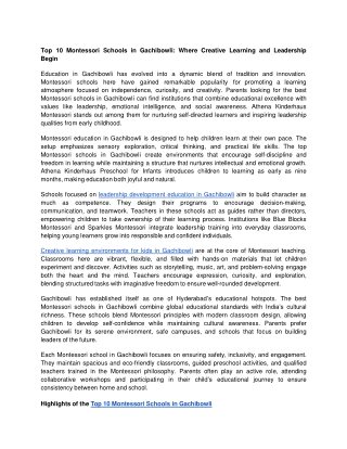 Top 10 Montessori Schools in Gachibowli_ Where Creative Learning and Leadership Begin