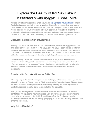 Explore the Beauty of Kol Say Lake in Kazakhstan with Kyrgyz Guided Tours