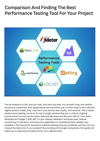 Comprehensive Guide to Performance Testing Tools and Services