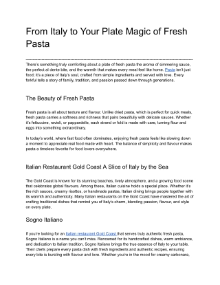 From Italy to Your Plate Magic of Fresh Pasta