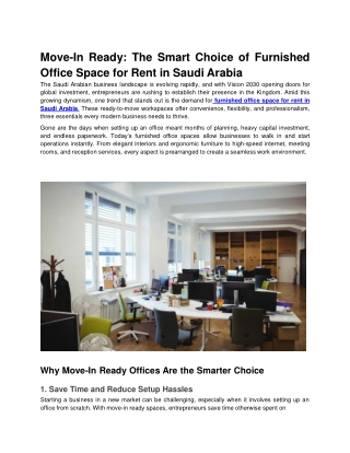 Move-In Ready: The Smart Choice of Furnished Office Space for Rent in Saudi Arab