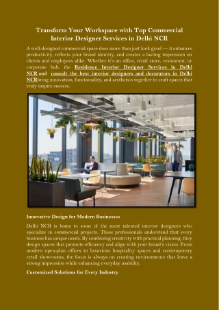 Transform Your Workspace with Top Commercial Interior Designer Services in Delhi NCR