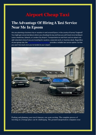 The Advantage Of Hiring A Taxi Service Near Me In Epsom