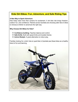 Kids Dirt Bikes: Fun, Adventure, and Safe Riding Tips