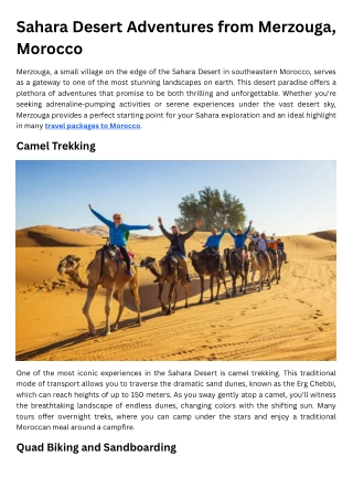 Sahara Desert Adventures from Merzouga, Morocco