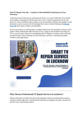 Find TV Repair Near Me – Lucknow’s Most Reliable Technicians at Your Doorstep