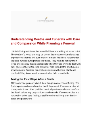 Understanding Deaths and Funerals with Care and Compassion While Planning a Funeral