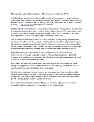 Empowering Lives with Compassion – The Journey of India’s Top NGO