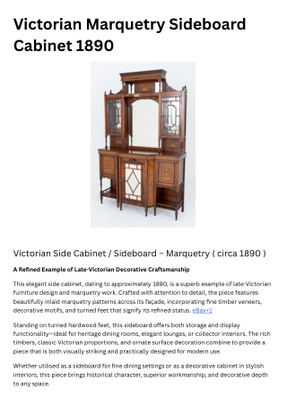 Victorian Marquetry Sideboard Cabinet 1890