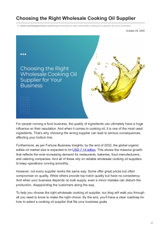 Choosing the Right Wholesale Cooking Oil Supplier for Your Business