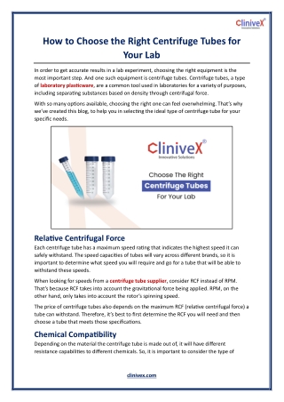 How to Choose the Right Centrifuge Tubes for Your Lab