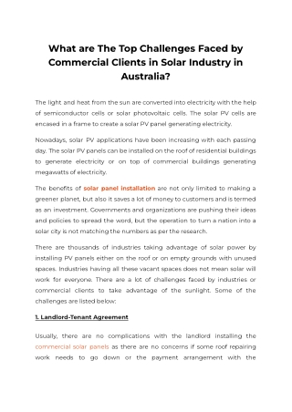 What are The Top Challenges Faced by Commercial Clients in Solar Industry in Australia