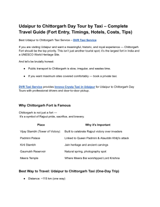 Udaipur to Chittorgarh Day Tour by Taxi – Complete Travel Guide (Fort Entry, Timings, Hotels, Costs, Tips)