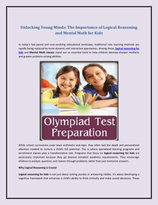 Unlocking Young Minds: The Importance of Logical Reasoning and Mental Math for K